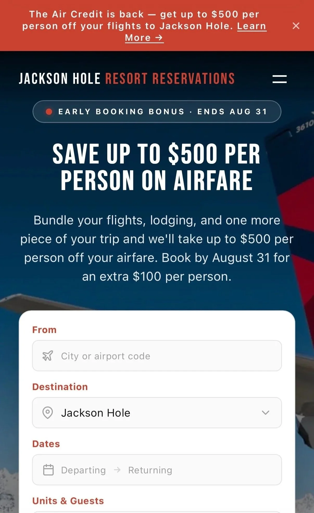Jackson Hole Airfare Sale advertisement