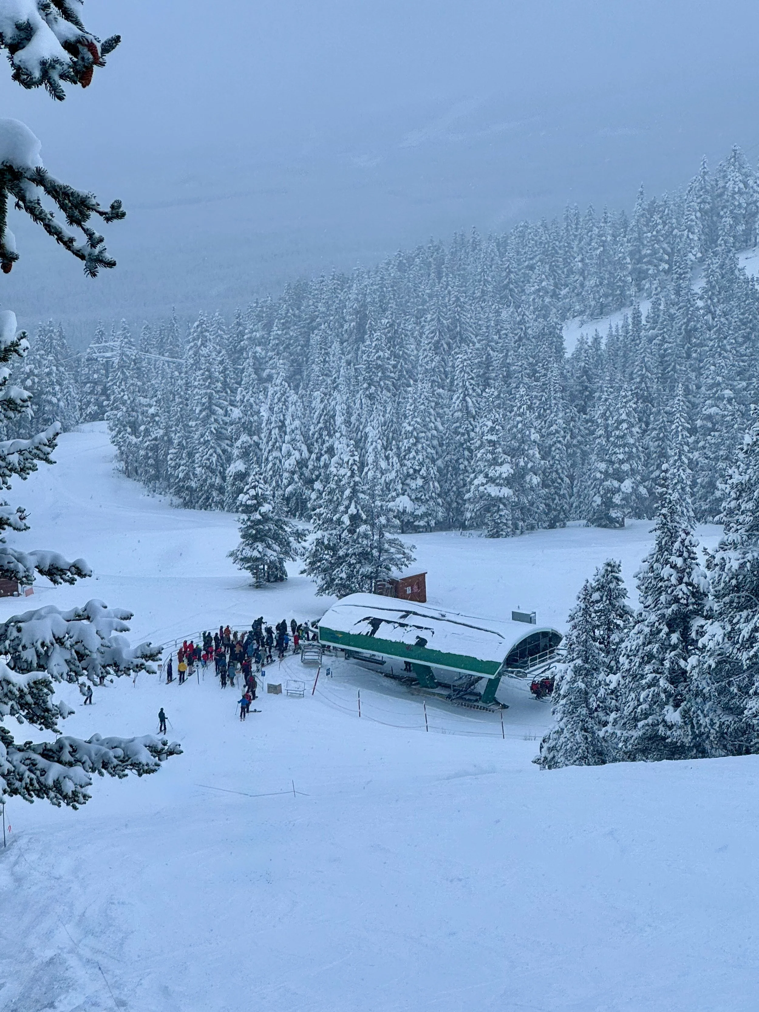 Mid Mountain Lift Base in Lake Louise Ski Resort with Fresh Snow - taken November 25 2025