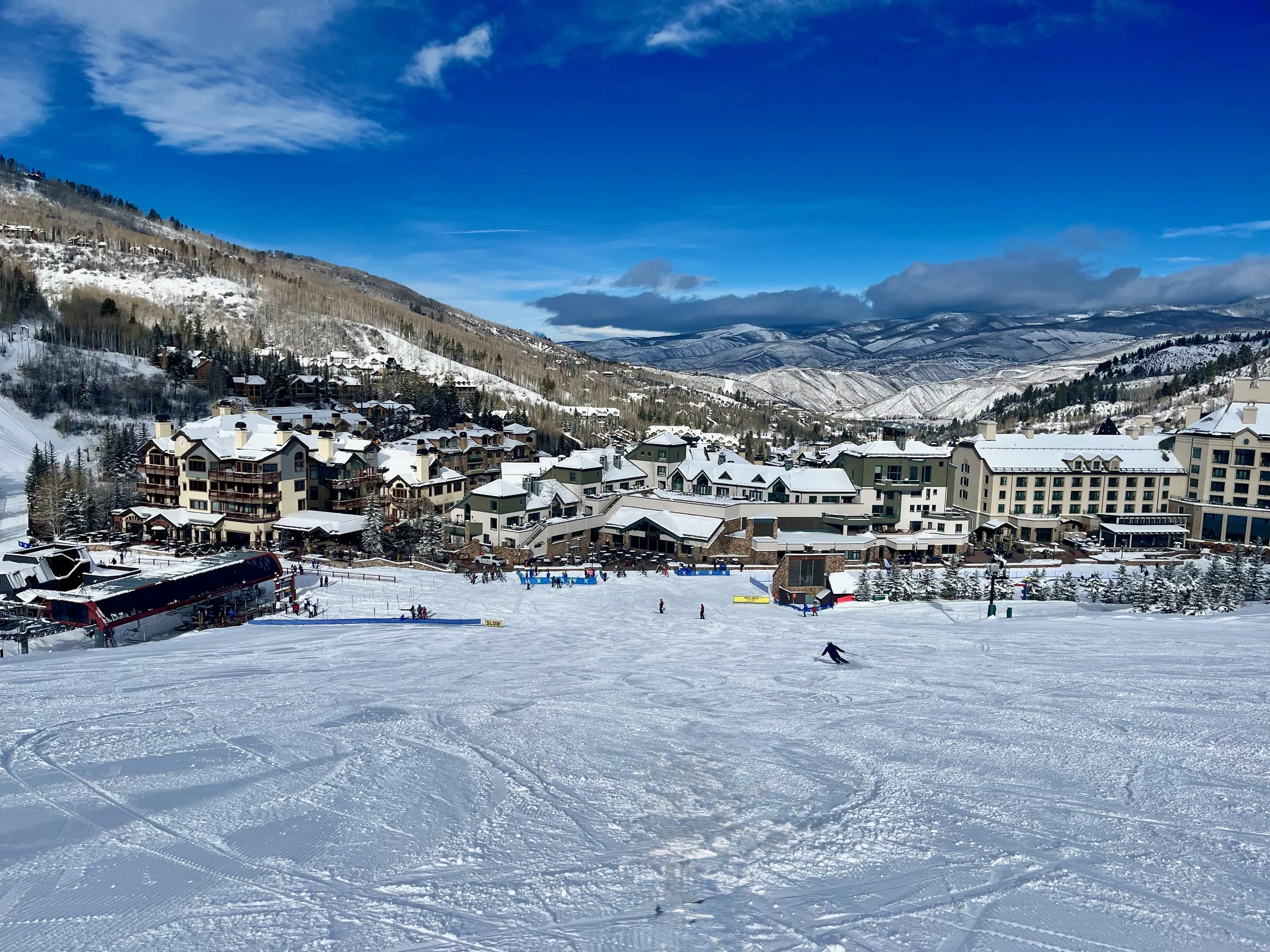 Depending to Beaver Creek village base with Centennial Chondola loading station on left