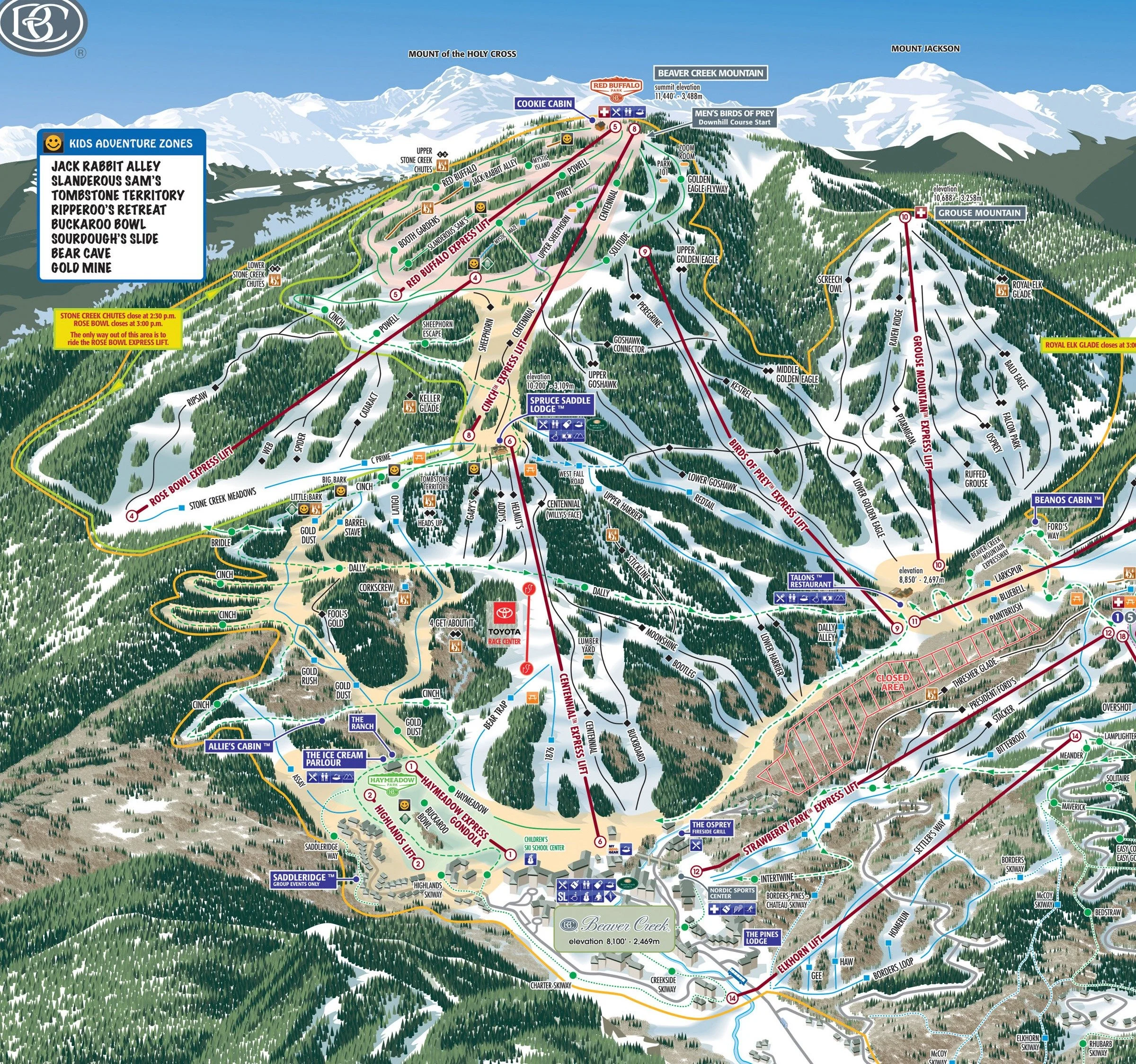 A segment of a Beaver Creek Resort trail map showing Beaver Creek Mountain