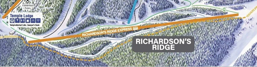Segment of Lake Louise Ski Resort trail map showing Richardson's Ridge terrain