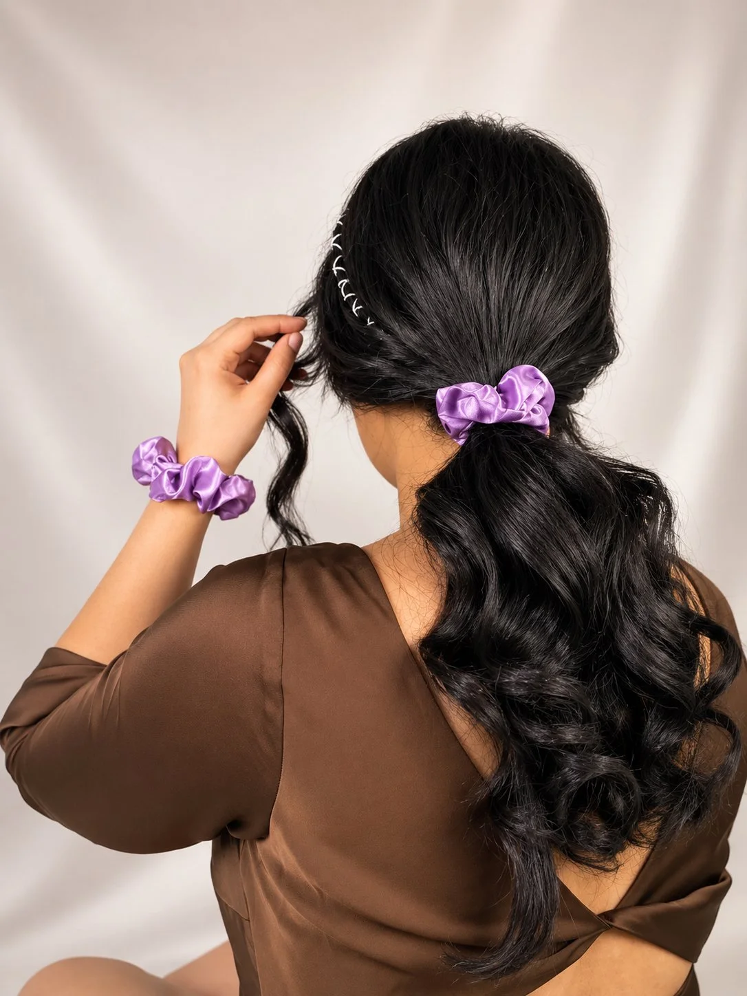 Lavender Satin Scrunchies (Set of 3)