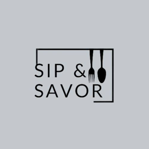 Logo with the text 'SIP & SAVOR' and a fork and spoon icon.