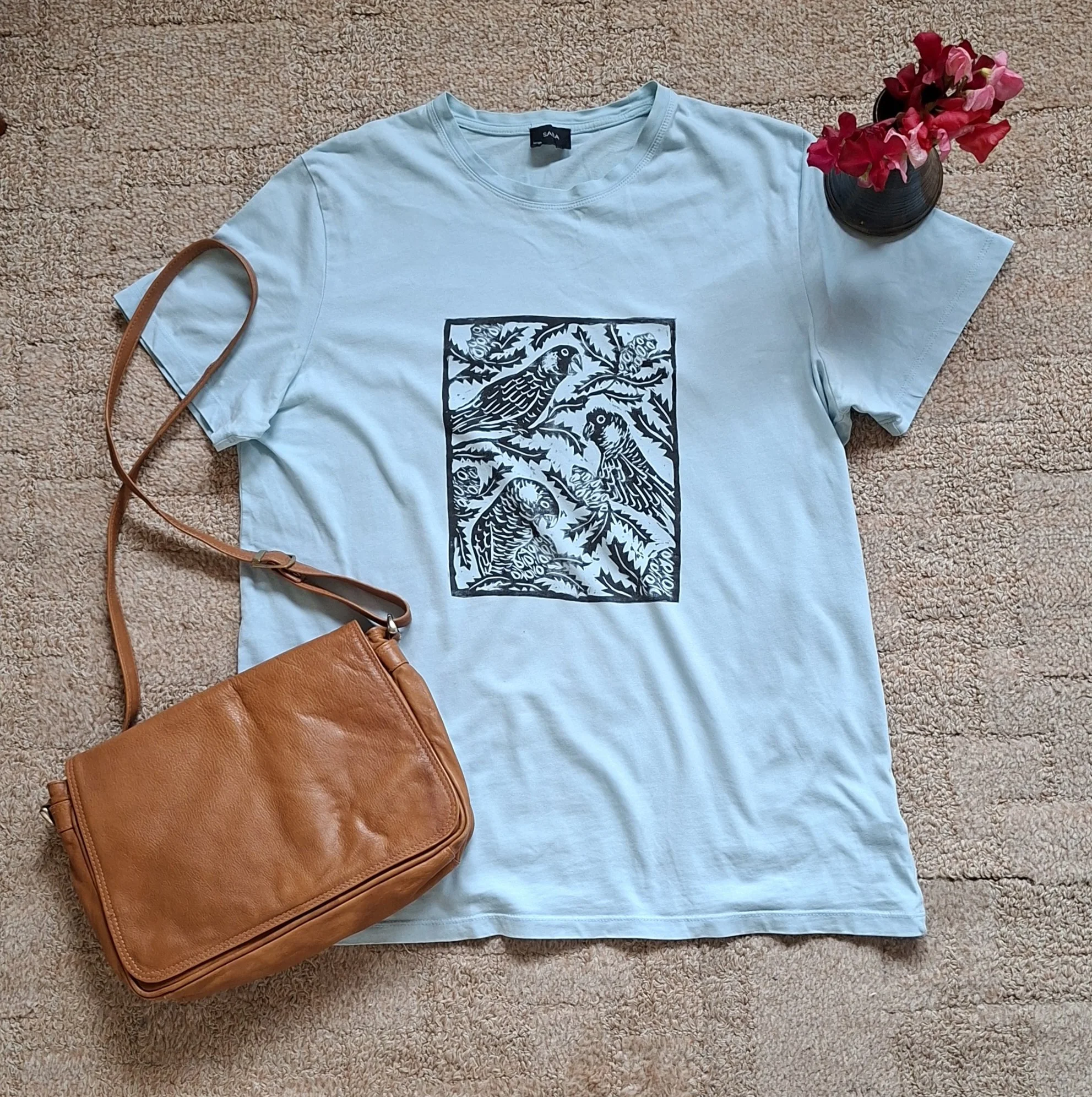 Carnaby's in Banksia lino print t-shirt