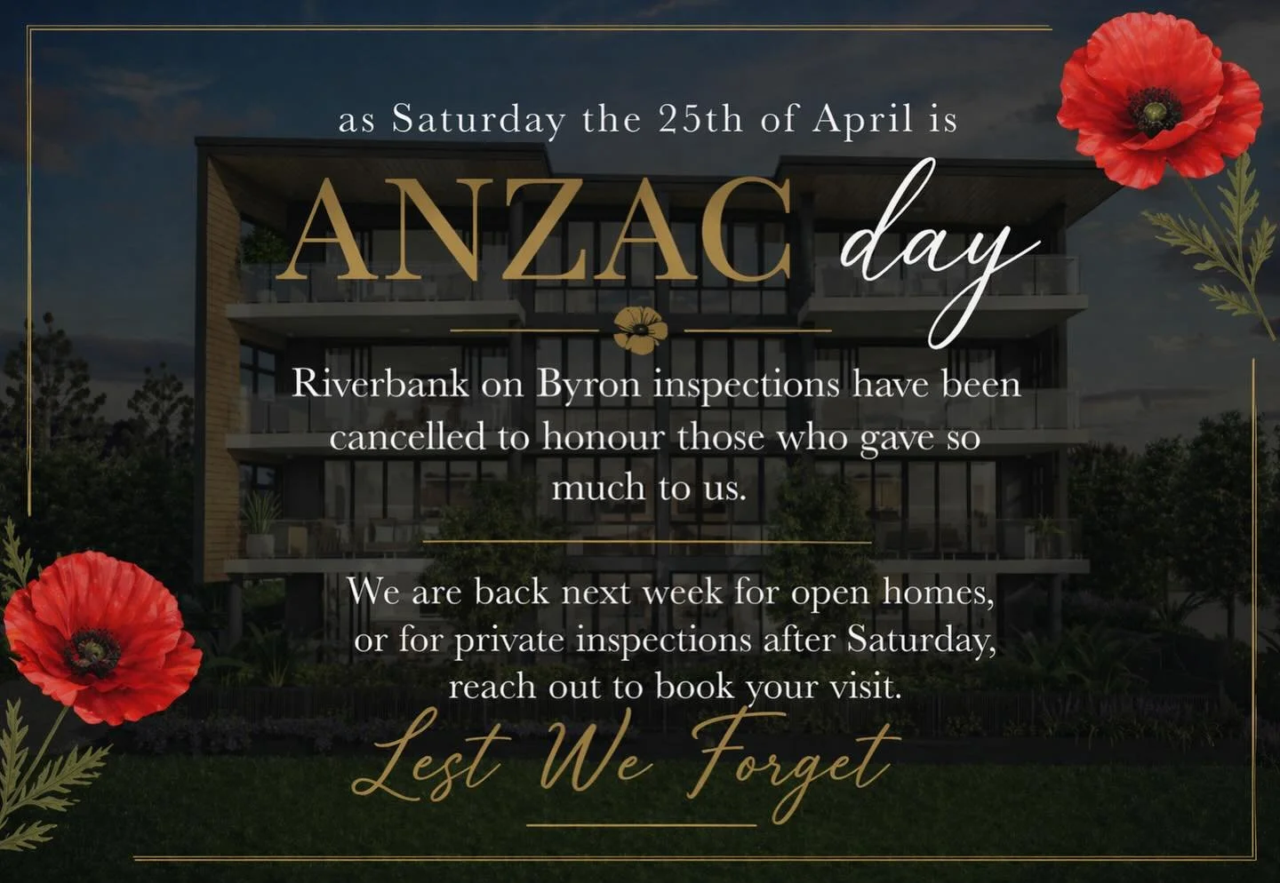 Lest we forget❤️

For all property enquiries please call on 0458900045 for property information and for scheduling bookings after Anzac Day