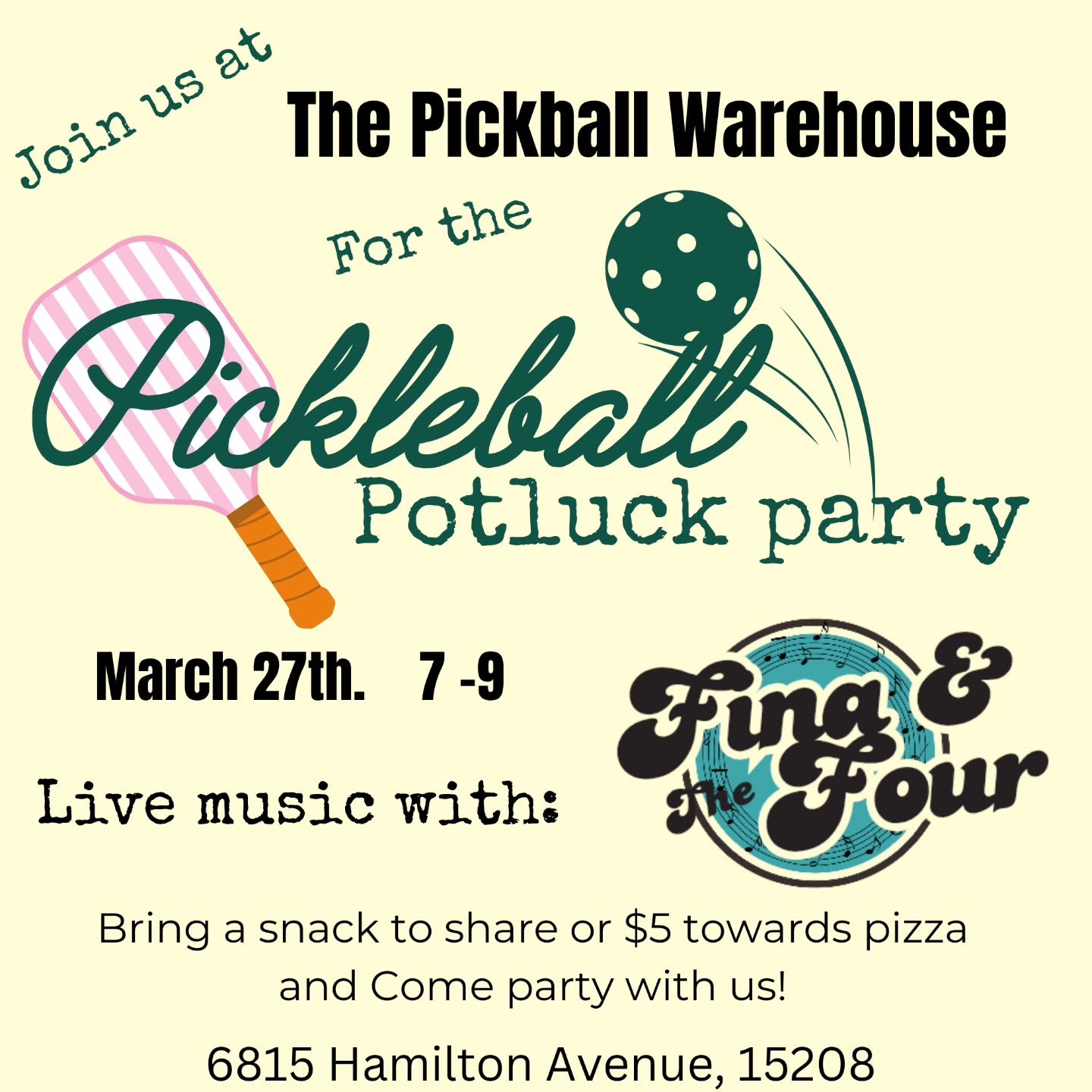Our next gig is at the Pickleball warehouse!!
@thepickleballwarehousepgh 

If you've never tried I highly recommend! But also come for good beer on tap, some shared snacks/pizza and listen to great songs!!

See you there! 

#pittsburghlivemusic #pick