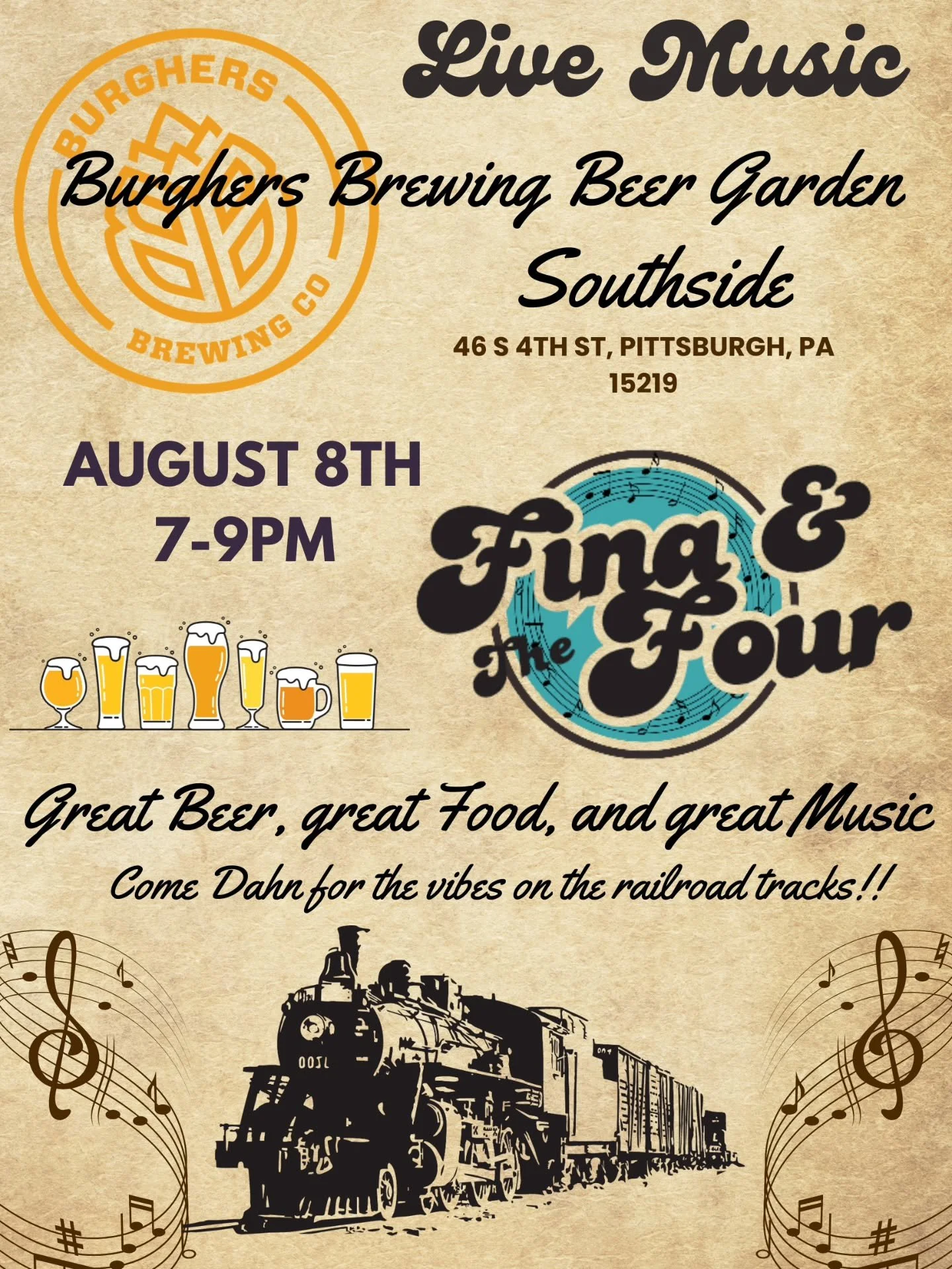 Mark your calendars! 
We are so excited to bring music to Burghers' new location!  @burghersbrewingpgh

Come Dahn! 

#pittsburghlivemusic
#localbusiness #retrosoul #pghband
