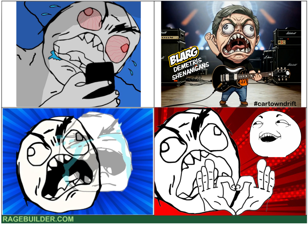CarTown DRIFT mascot meme of BLARG's father RAGE discovers his long lost son - oh tha feels!