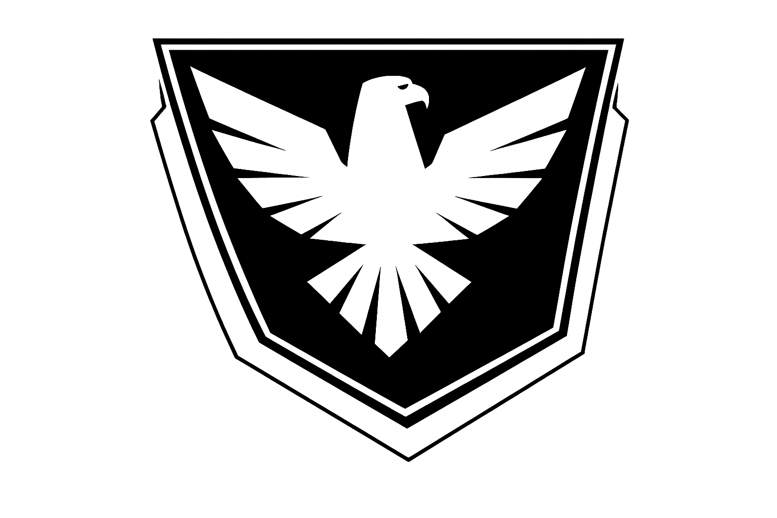 Black shield-shaped emblem with a white eagle in the center, wings spread, facing to the right.