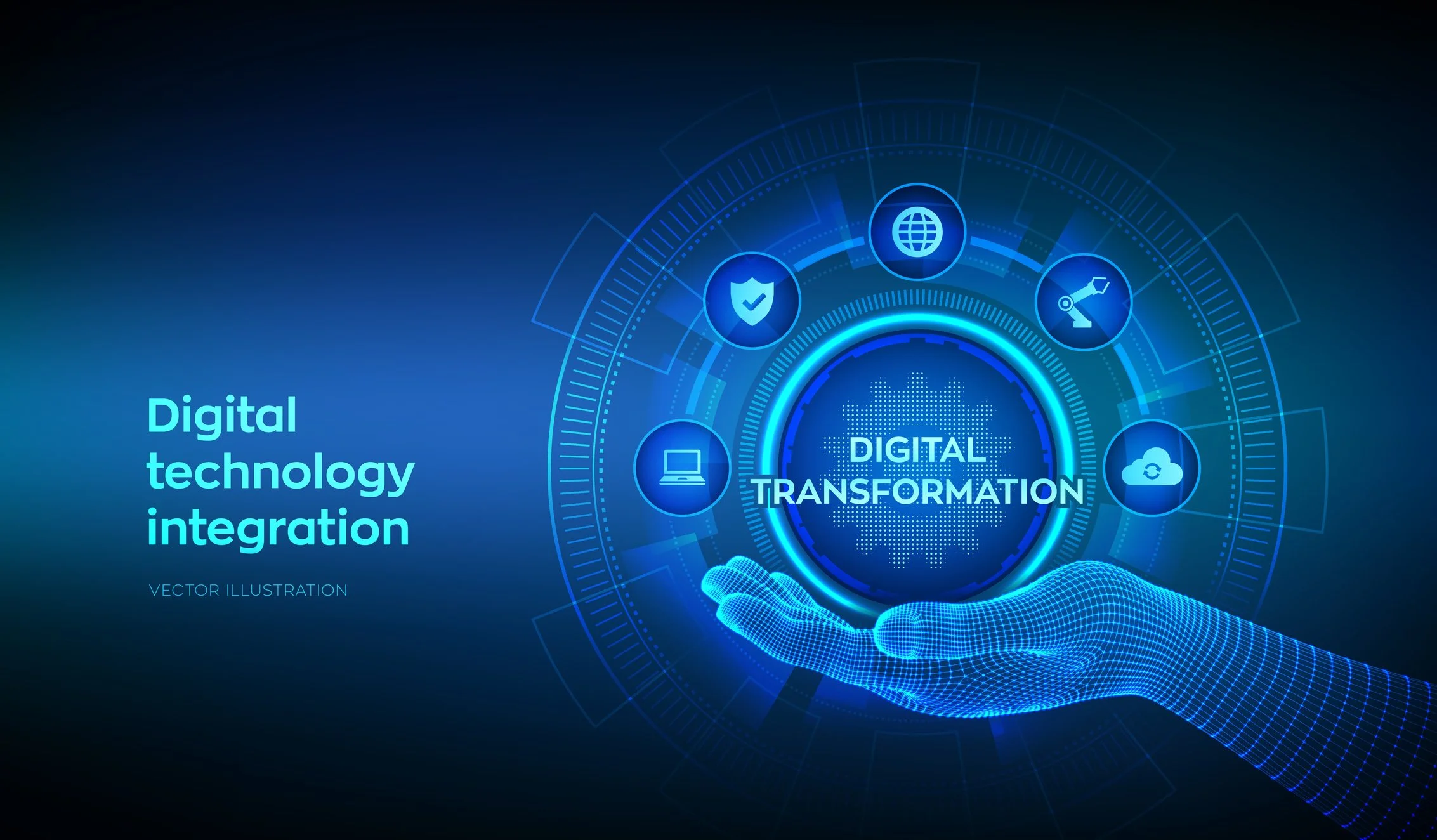Digital technology integration and digital transformation concept