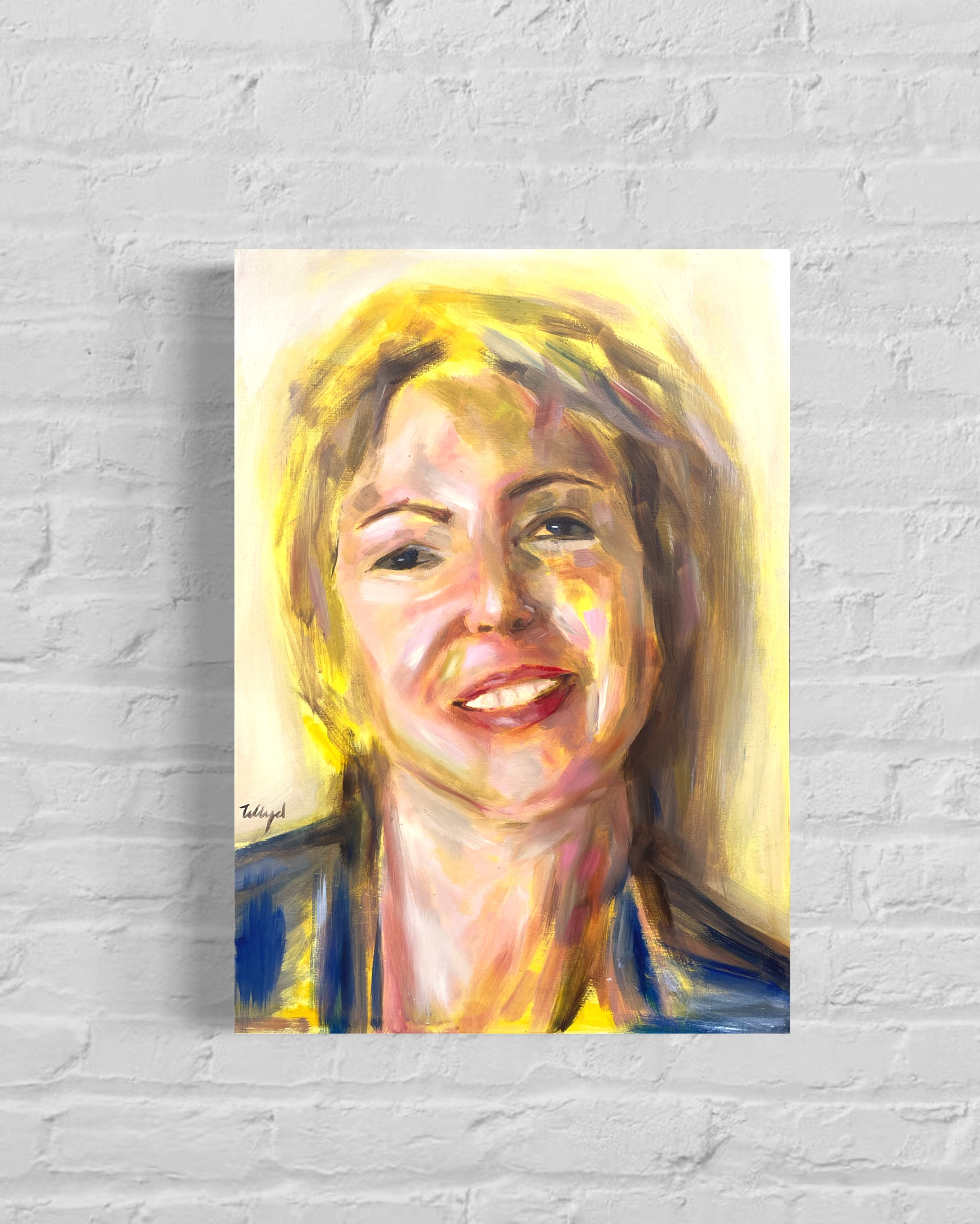 Jill in Yellow, oil on wood 2024