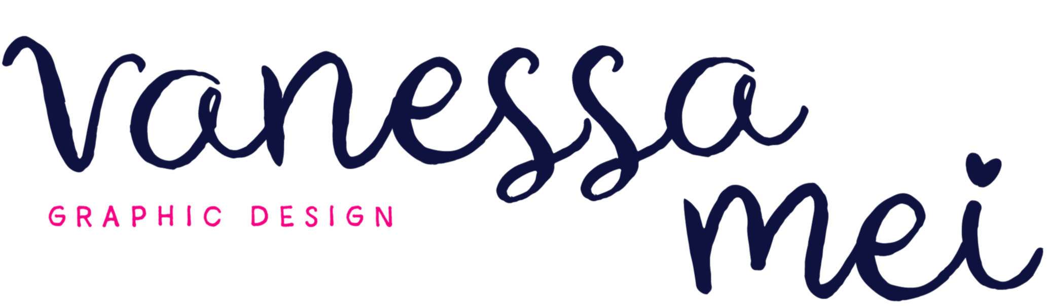 Graphic design logo for Vanessa Mai, with her name in large cursive navy blue text and 'Graphic Design' in smaller pink text below.