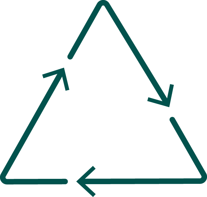A green outline of a triangle with three arrows forming a cycle inside it.