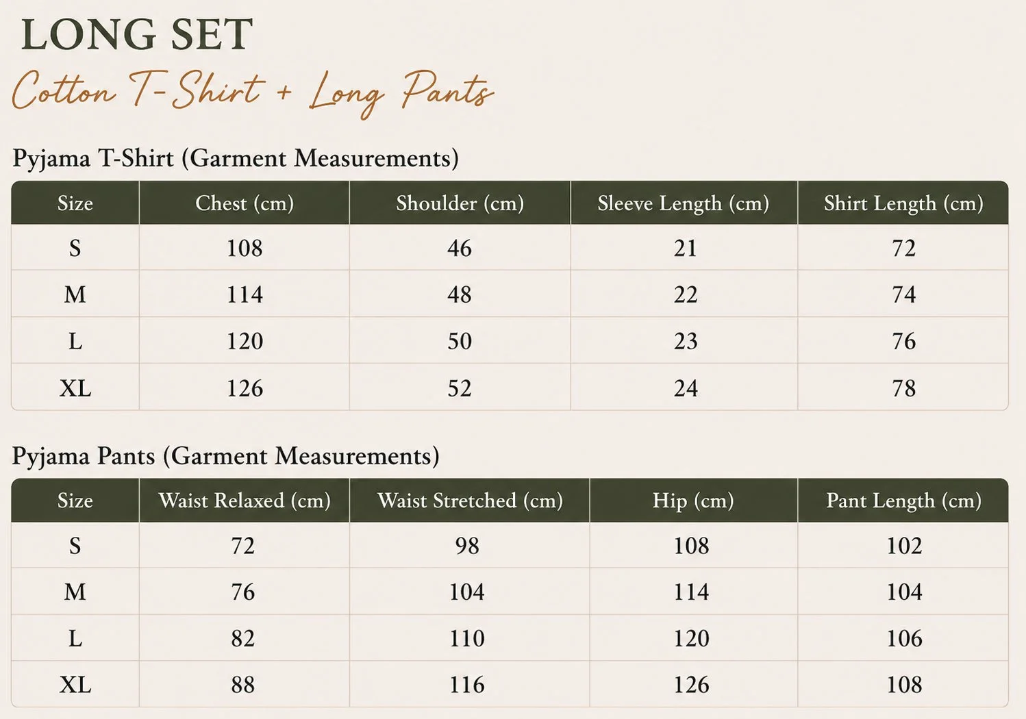 Wild & Kind Collective Pyjama Size Guide