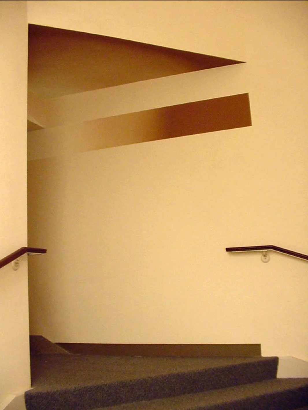  _____ Click to see entire  image _____  
Jeremy McDonnell
 Installation_RV_Sullvn-C4 
Three Shaped and Colored Elements added to existing architecture 
From the installation series: Render Visible 
Sullivan Building , The Ohio State University