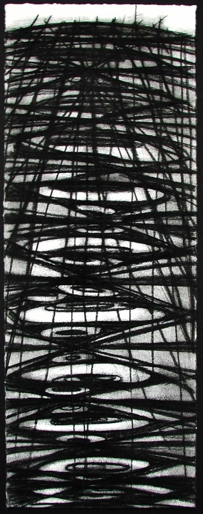  _____ Click to see entire image _____   Jeremy McDonnell 
 Landscape - Stacked Ovals  
Charcoal on Paper 
15 x 5 3/4 inches 
Private Collection, Taos NM