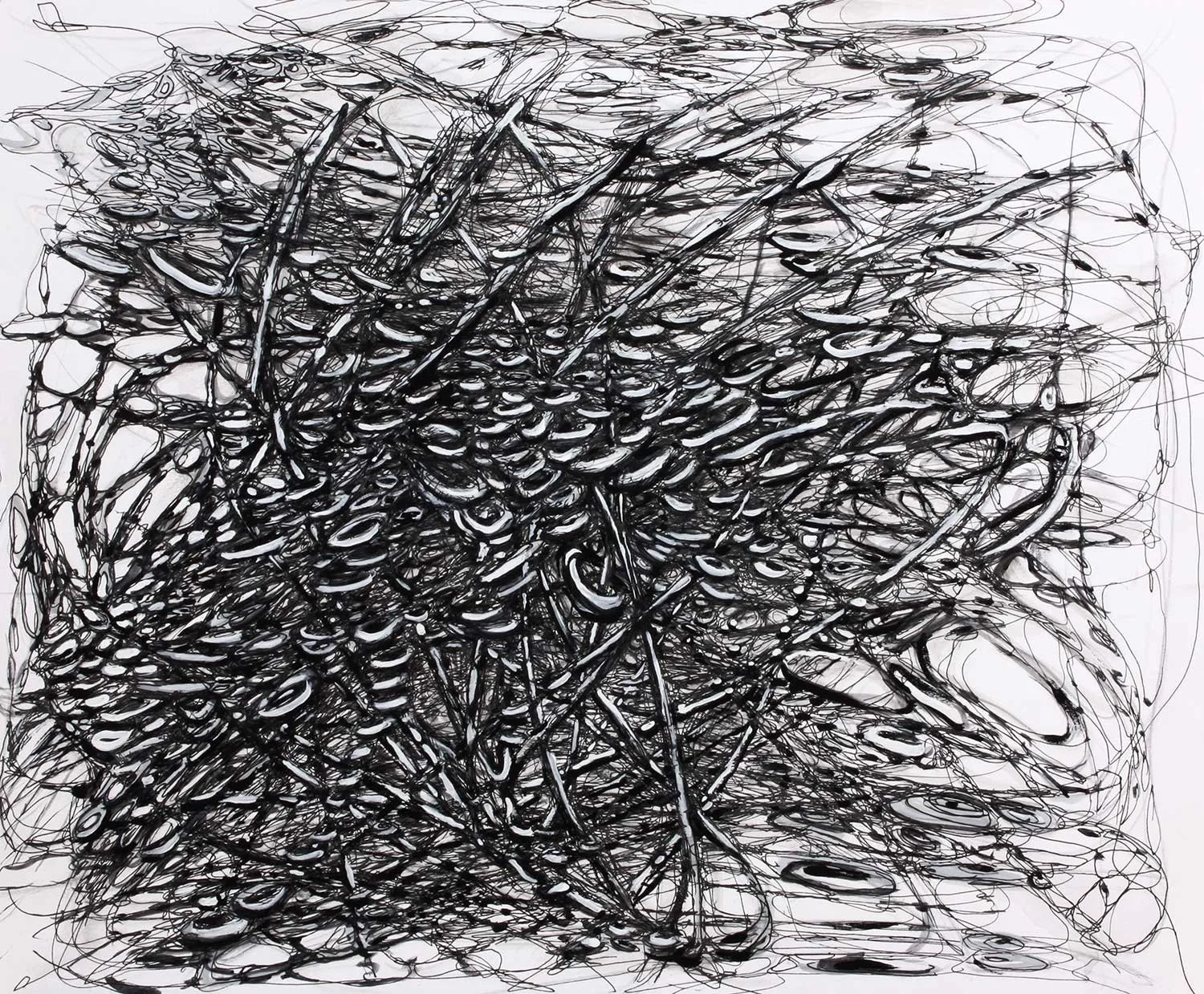  _____ Click to see entire horizontal image _____  
 
Jeremy McDonnell  
 Heavy Nest , 2026 
Pen and Gouache on Paper 
11 x 15 inches