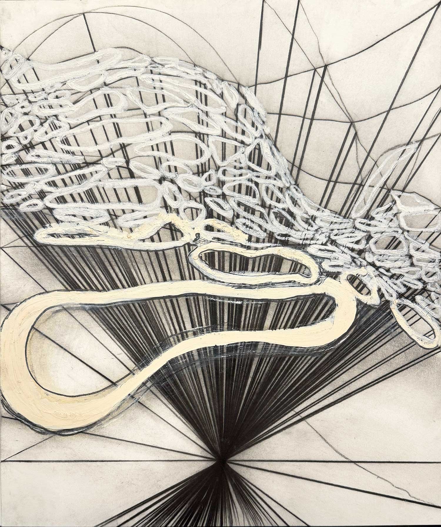  _____ Click to see entire image _____   Jeremy McDonnell 
 Loops -Off White Drawing , 2005 
Graphite and Oilstick on Paper 
16 7/8 x 14 inches
