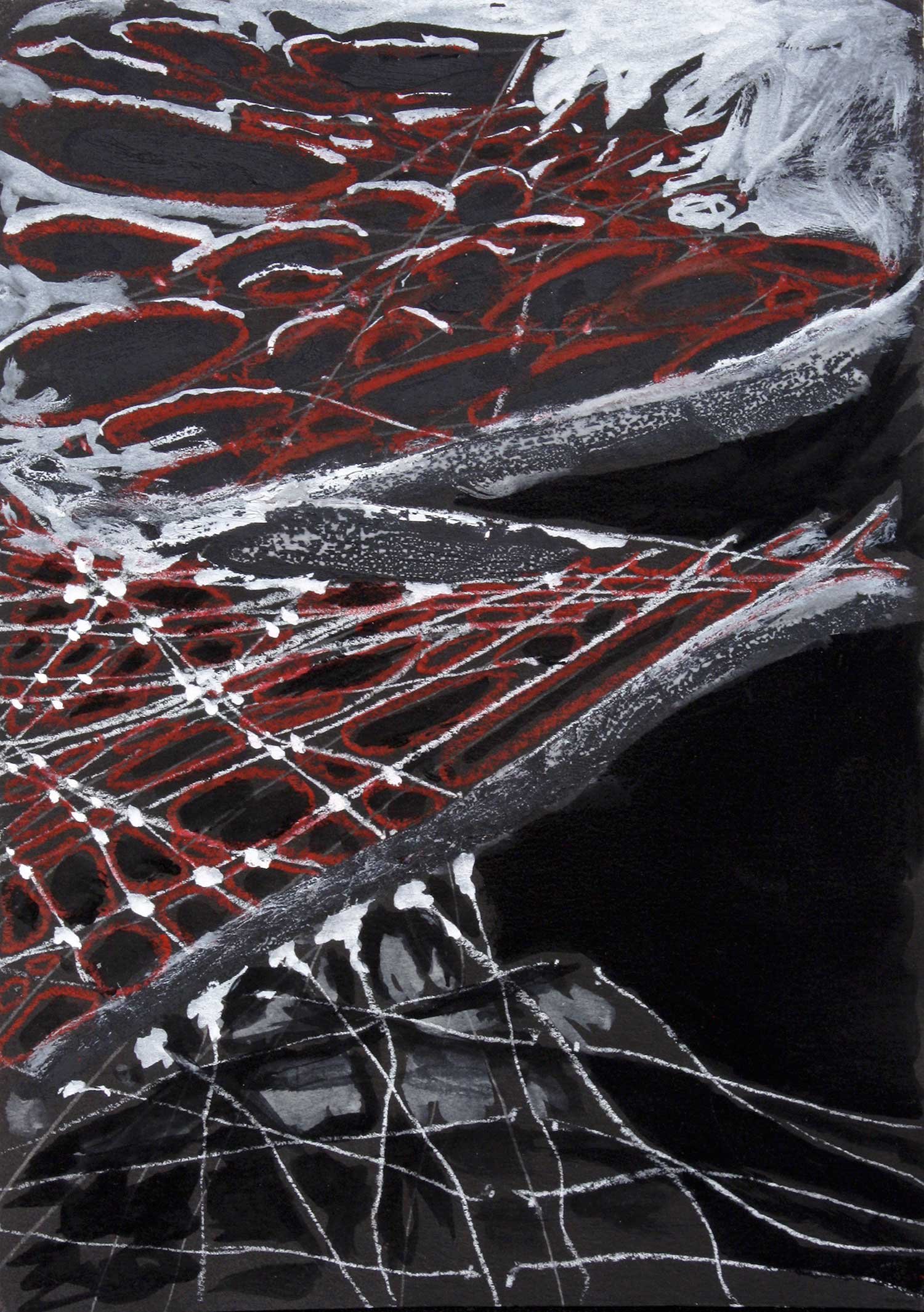  _____ Click to see entire image _____   Jeremy McDonnell 
 Three Stacked Grids , 2003 
8 1/2 x 6 inches 
Pencil, Gouache, Grease Pencil on Paper