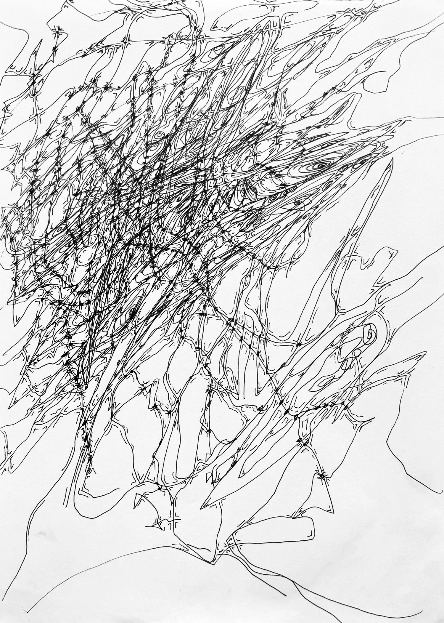  _____ Click to see entire image _____ 
  Jeremy McDonnell 
 Untitled - Chain Drawing , 2024 
Pen on Paper 
11 x 8.5 inches