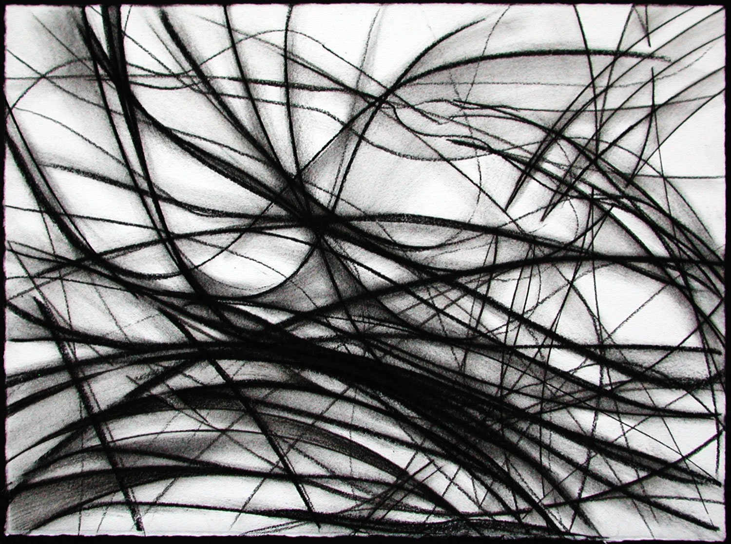  _____ Click to see entire horizontal image _____   Jeremy McDonnell 
 Ribbons with Tiling , 2015 
Charcoal on Paper 
11 x 15 inches