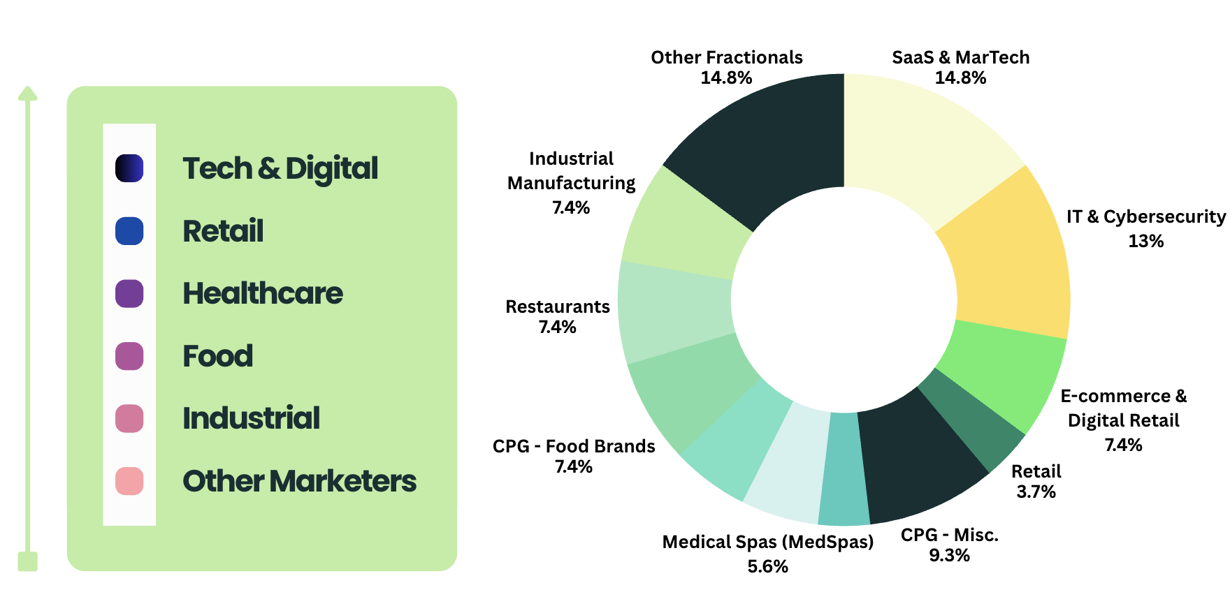 Pie Chart of Vidi Vici Agency Client Industry Experience