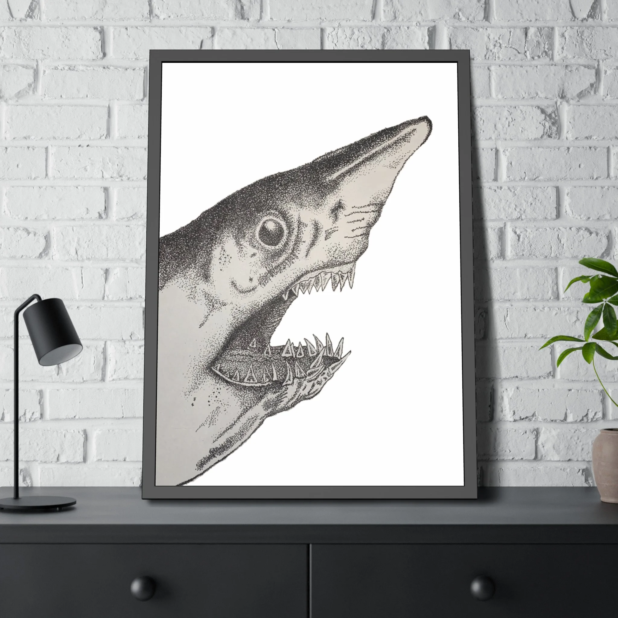 Stippled Shark Framed Print