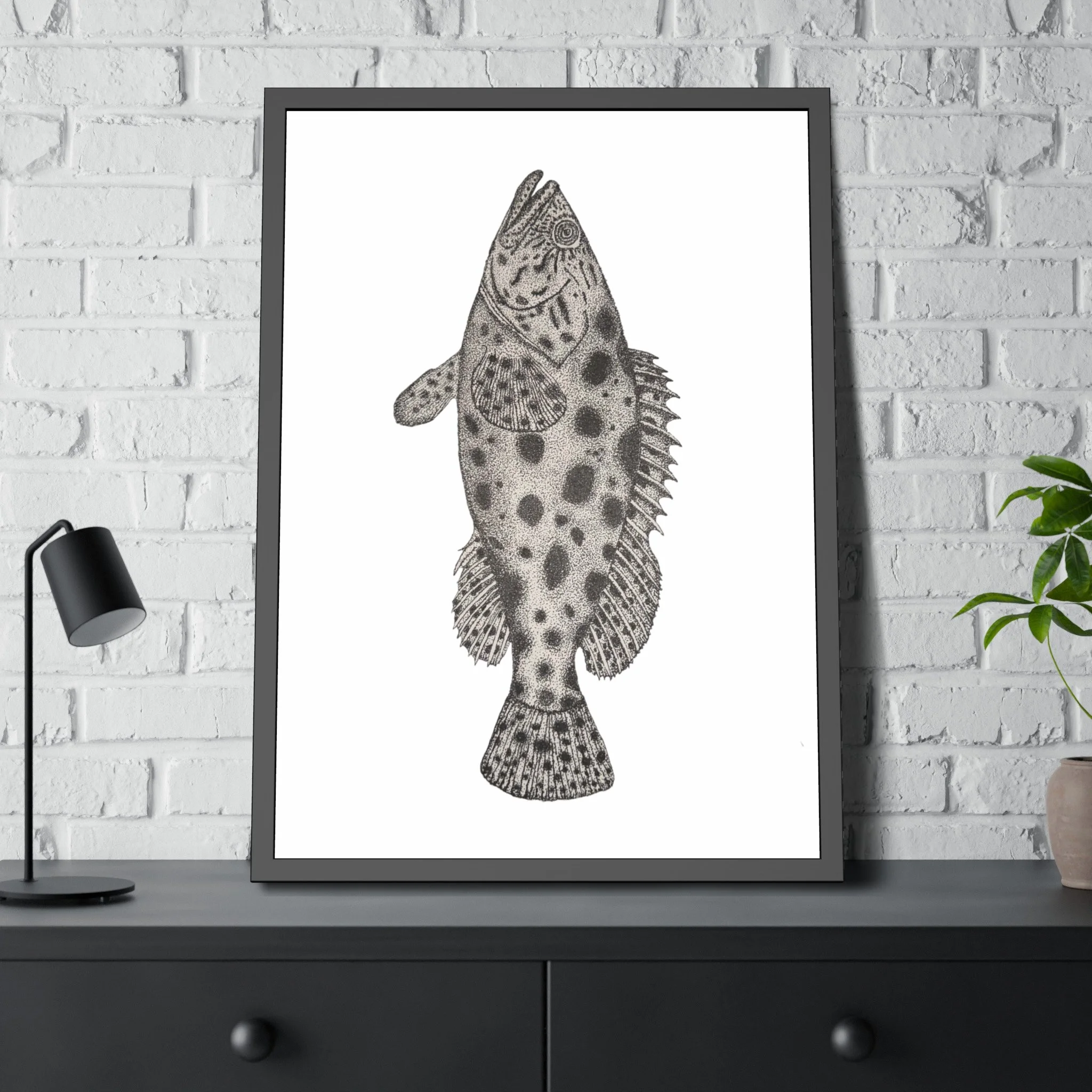 Stipple Art Fish Print Framed