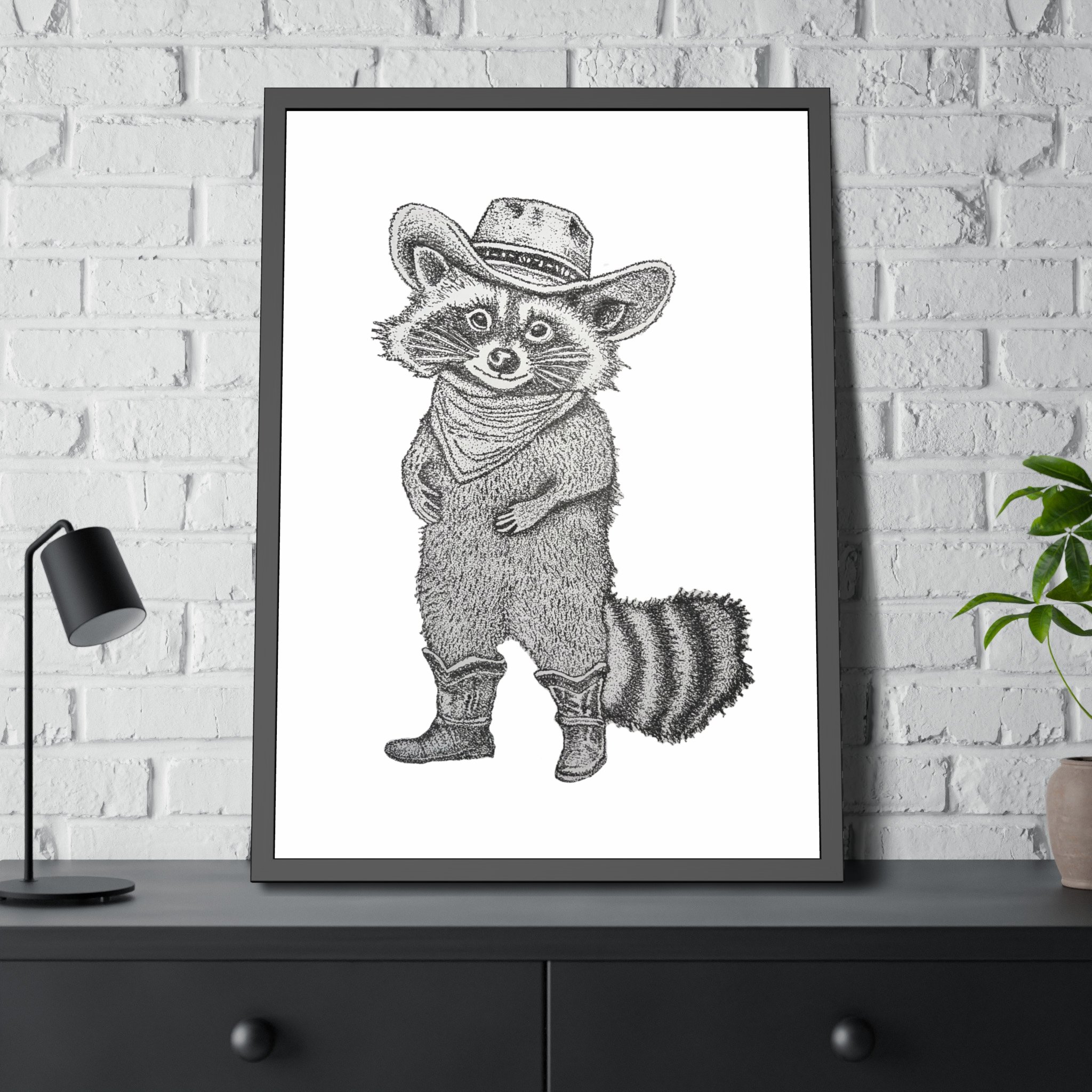 Cowboy Raccoon Framed Print