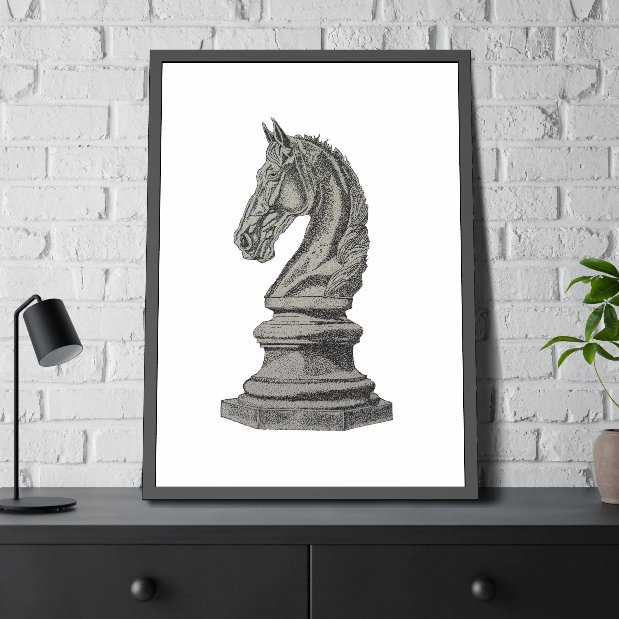 Knight Chess Piece Stipple Art Framed Print