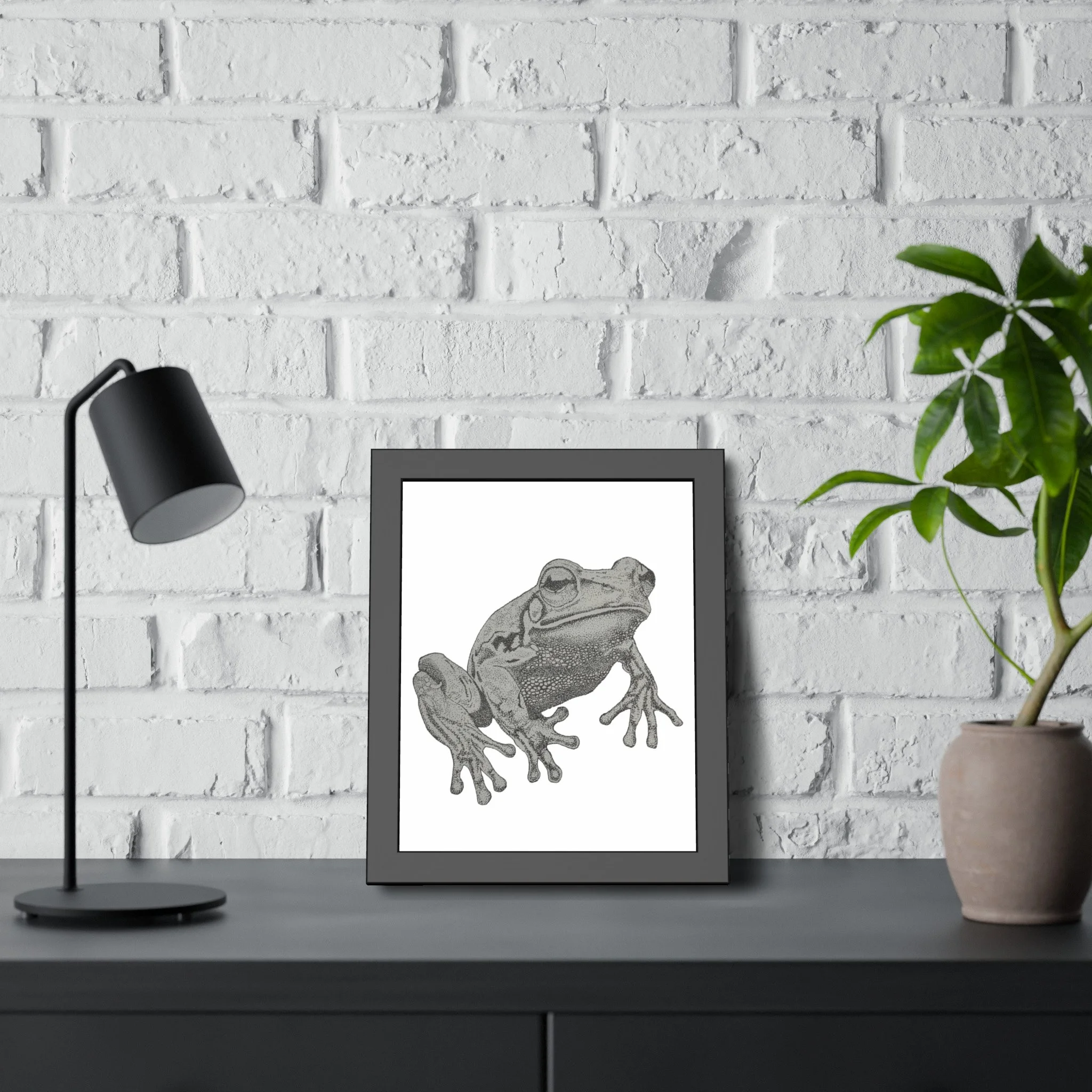 Hand-Drawn Stipple Frog Framed Print