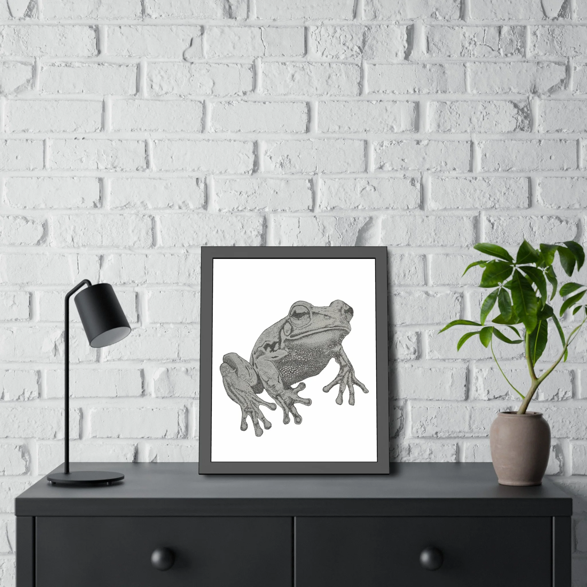 Hand-Drawn Stipple Frog Framed Print