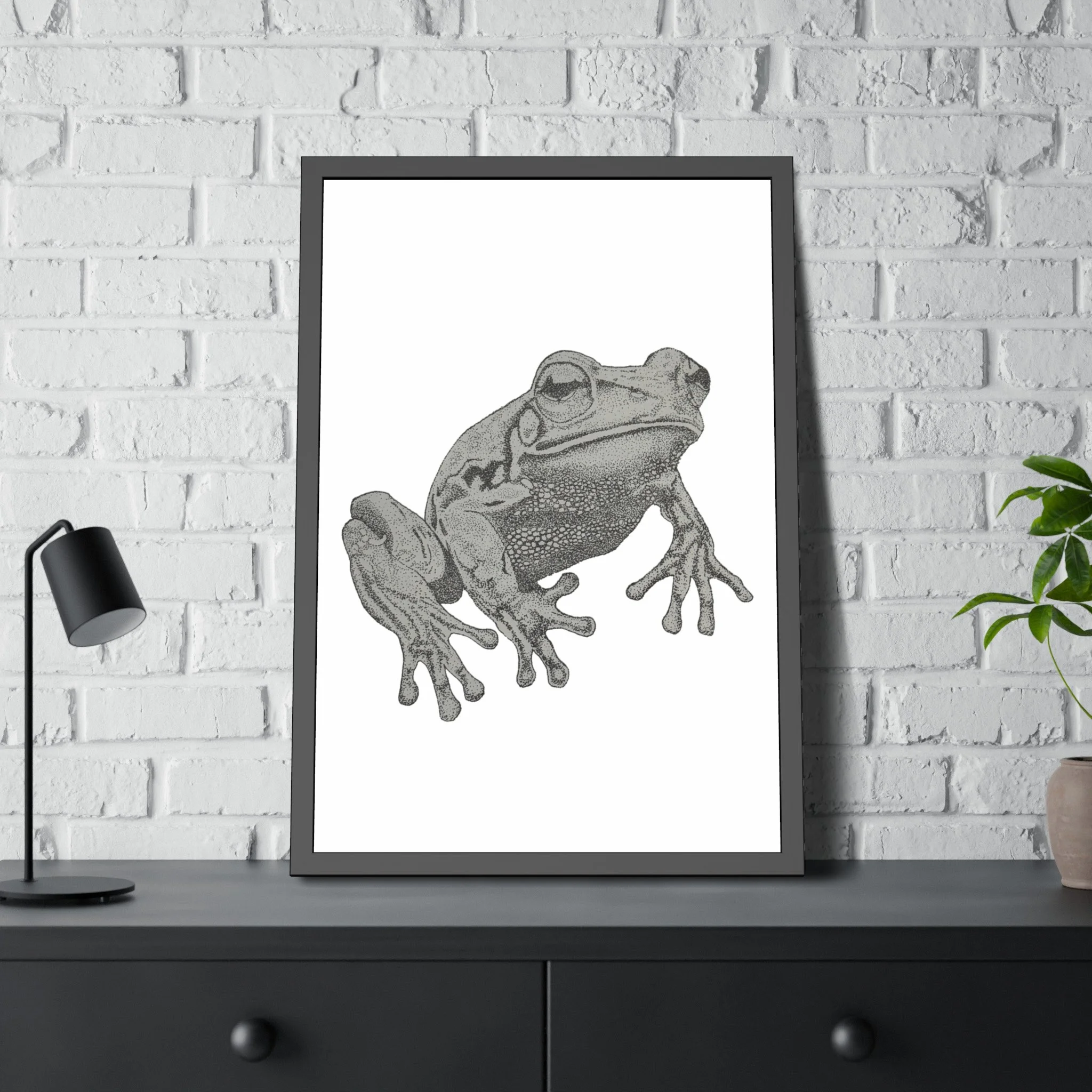 Hand-Drawn Stipple Frog Framed Print