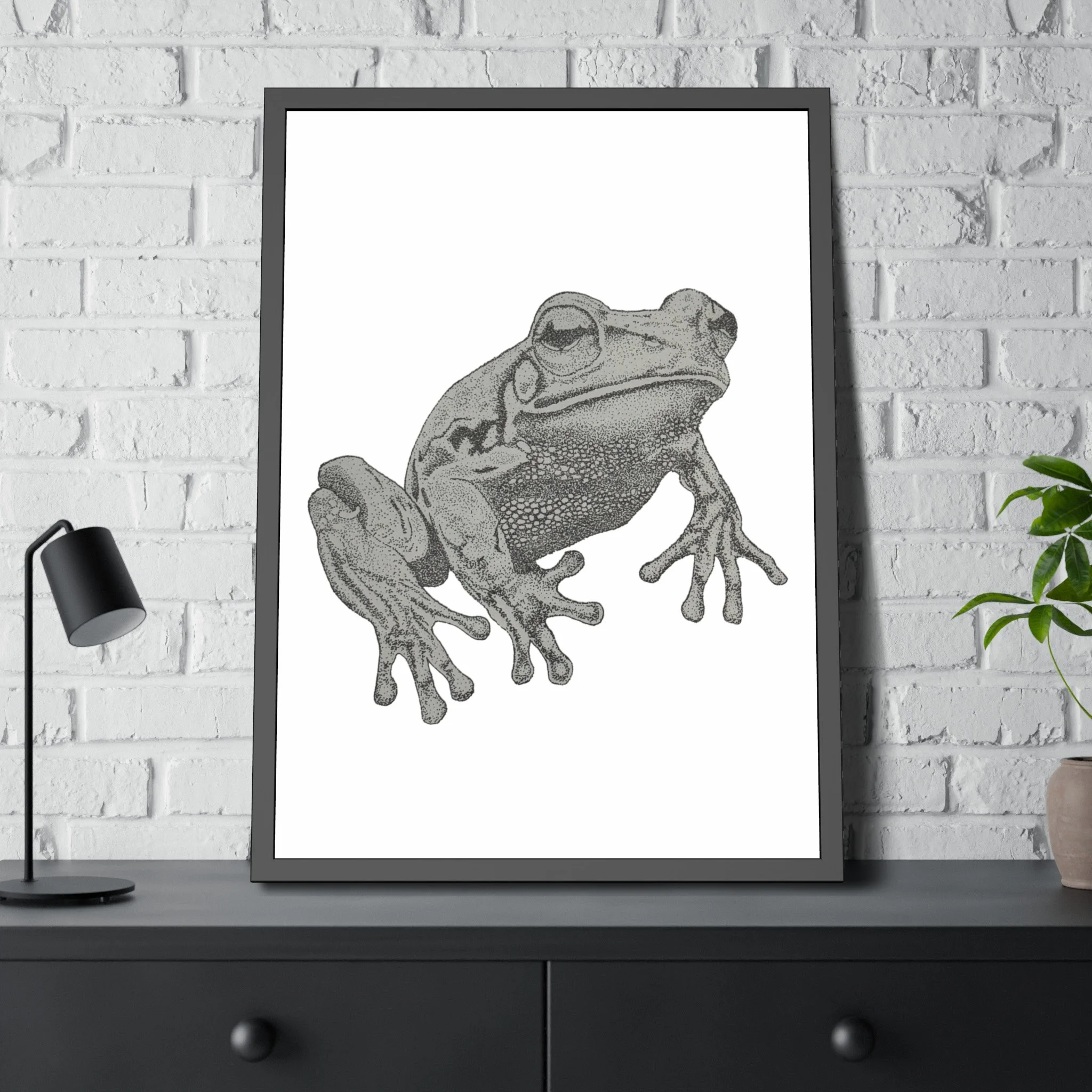 Hand-Drawn Stipple Frog Framed Print