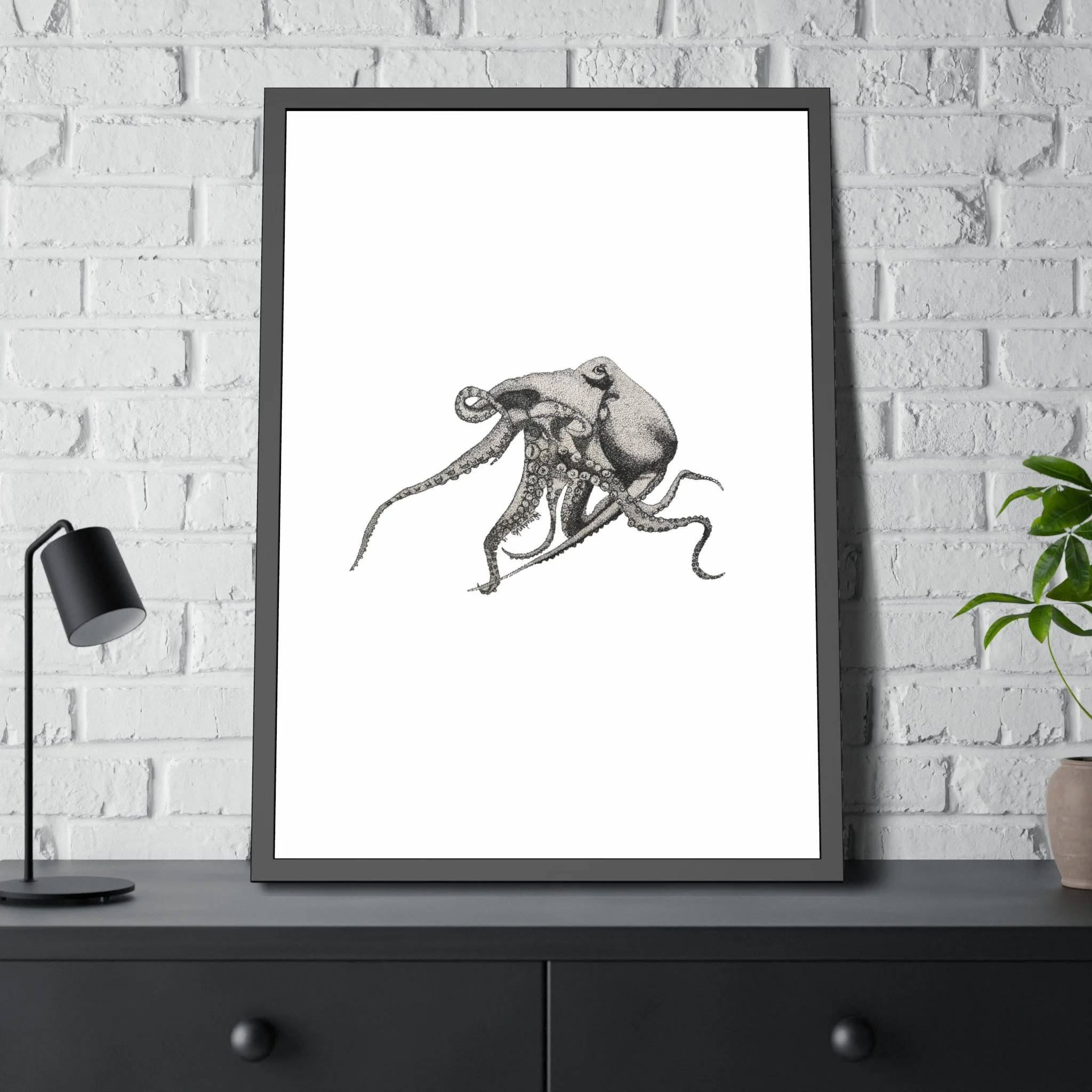 Octopus Stippled Framed Print