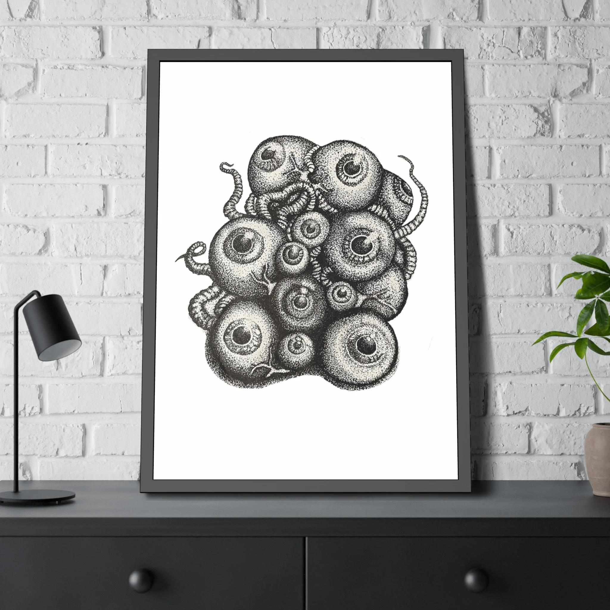 Mysterious Eyes Stipple Art Framed Print