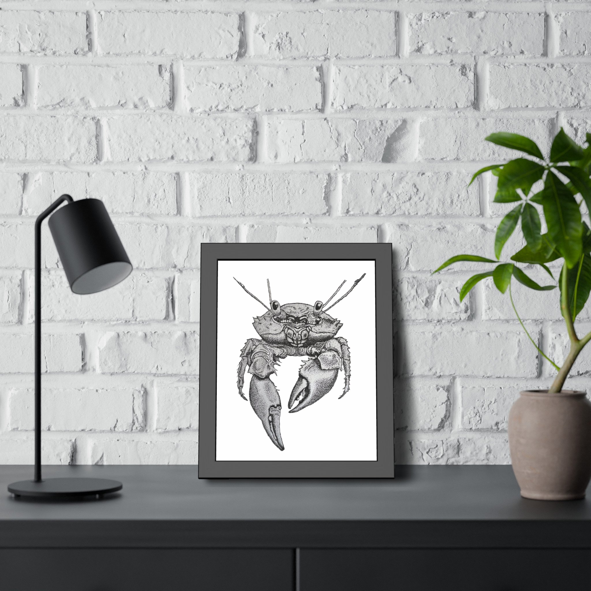 Stippled Crab Print framed
