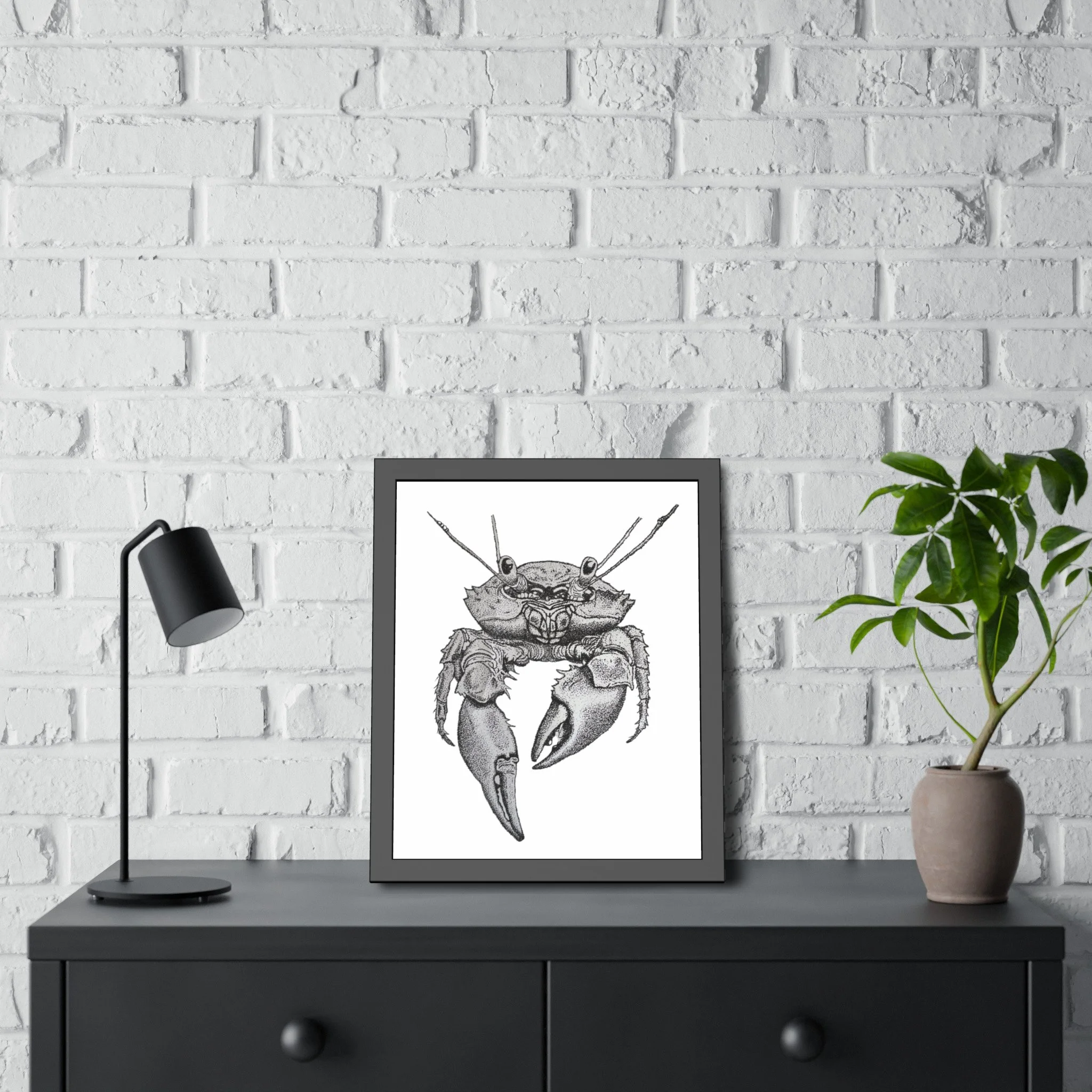 Stippled Crab Print framed