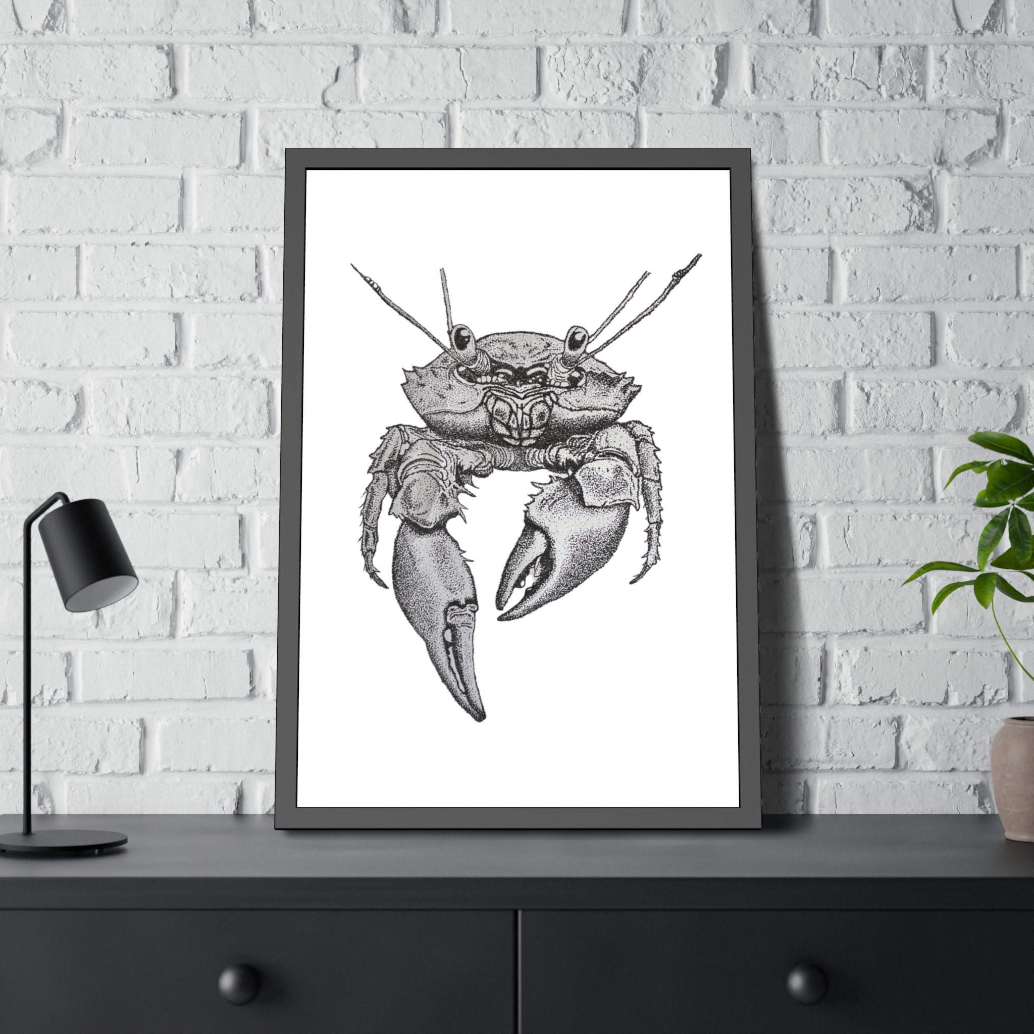 Stippled Crab Print framed