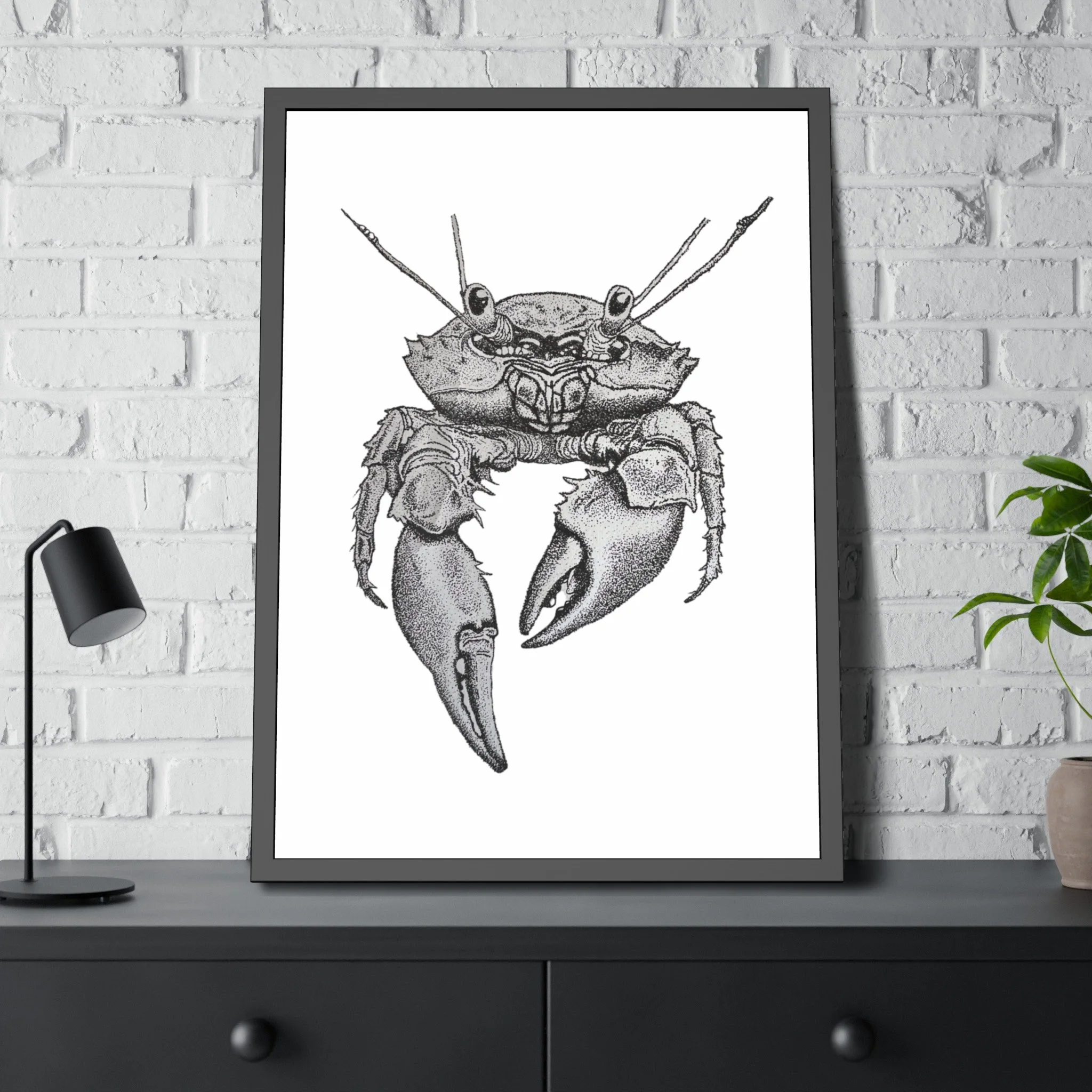 Stippled Crab Print framed