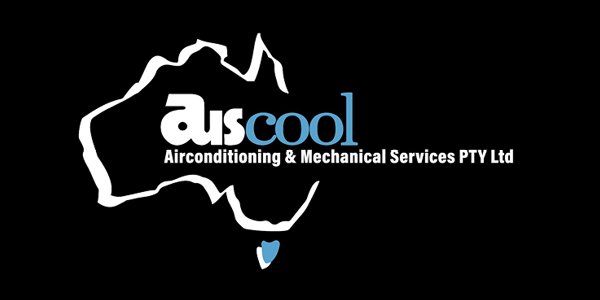 Logo for Auscool Airconditioning and Mechanical Services Pty Ltd featuring a stylized Australia map outline with a blue heart in the south part, and the company name partially overlaid.