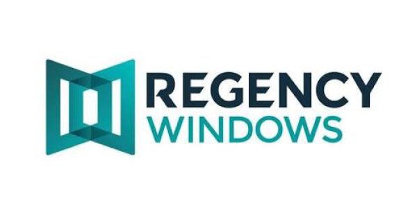 Logo of Regency Windows with a teal and dark blue geometric window icon and the company name in teal and black text.
