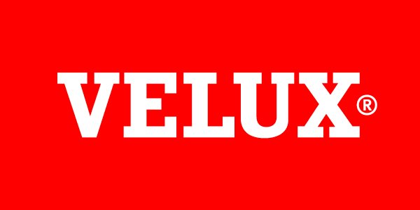 Velux logo with white text on a red background