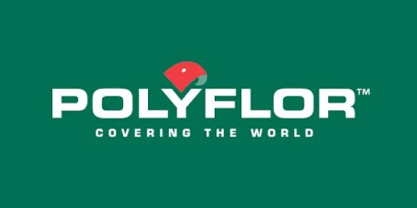 Polyflor logo with text 'covering the world' on a green background.