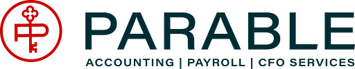 Parable logo with a red symbol and the words 'PARABLE' in large font, followed by 'ACCOUNTING | PAYROLL | CFO SERVICES'.