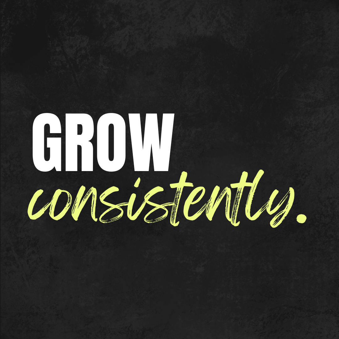 Motivational quote saying 'GROW intentionally.' on a dark textured background.