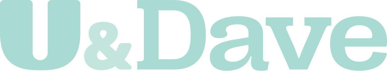 The text 'U & Dave' in large, light blue font.
