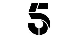 Black number 5 with stylized design on a white background.
