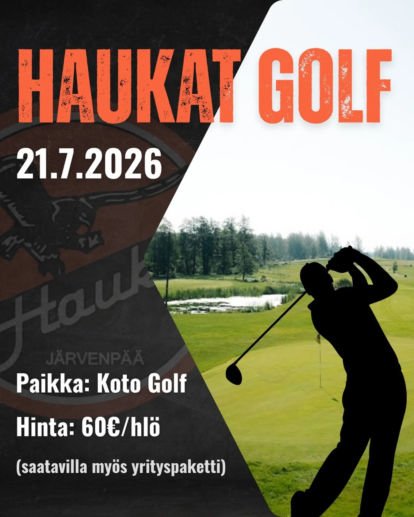 Tule viett&auml;m&auml;&auml;n kes&auml;p&auml;iv&auml;&auml; golfin parissa ja tukemaan Haukkojen edustusjoukkuetta! ☀️

J&auml;rjest&auml;mme tiistaina 21.7.2026 Haukat Golf -p&auml;iv&auml;n Koto Golfissa.

Tapahtuma on avoin kaikille golfista kii
