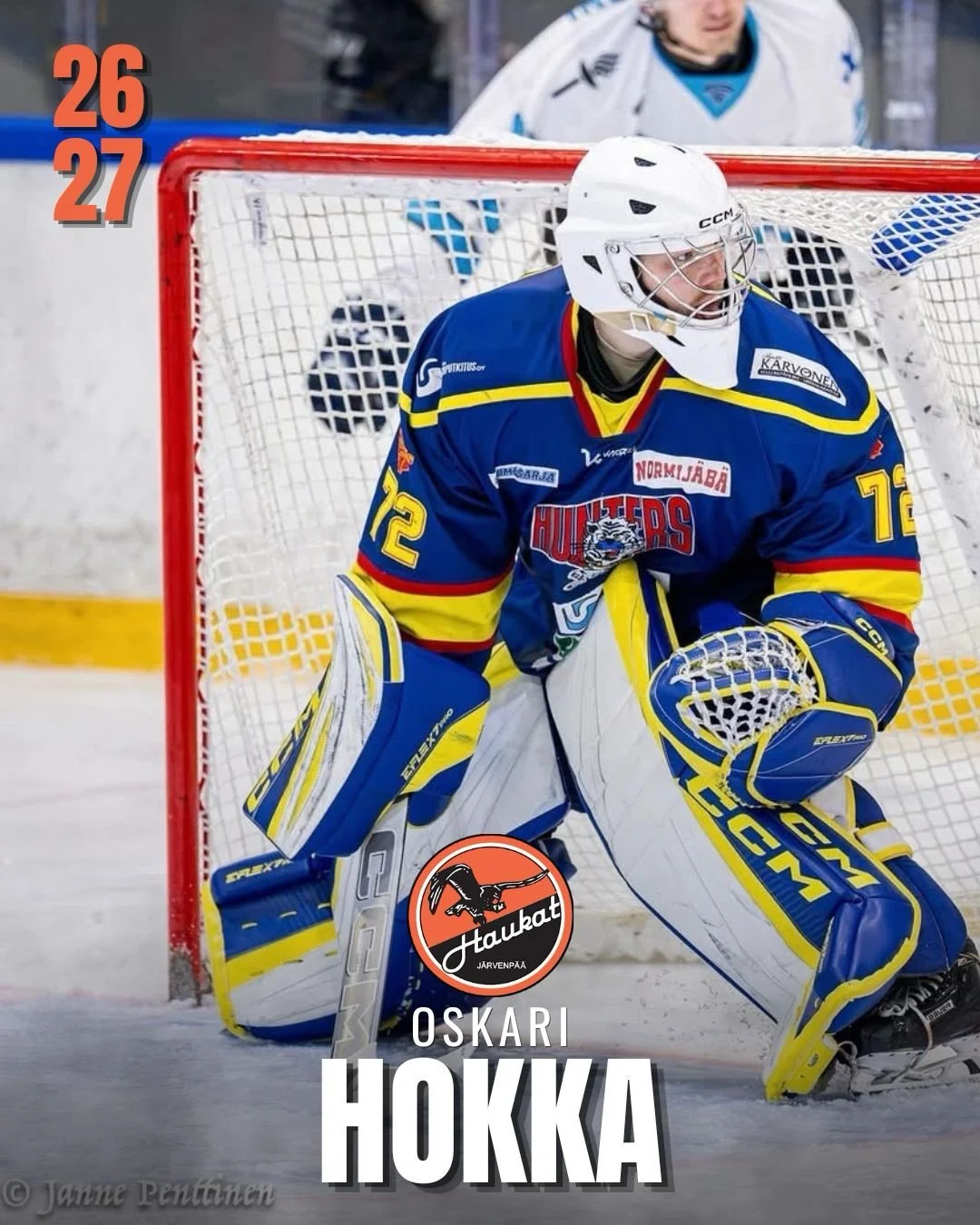 Oskari Hokka J&auml;rvenp&auml;&auml;h&auml;n!✍️

Kaksi edelt&auml;v&auml;&auml; kautta Huntersin maalia vartioinut Oskari Hokka on allekirjoittanut sopimuksen kaudelle 26-27! Sit&auml; ennen h&auml;n on pelannut muun muassa Jukureissa U20 SM-sarjaa 